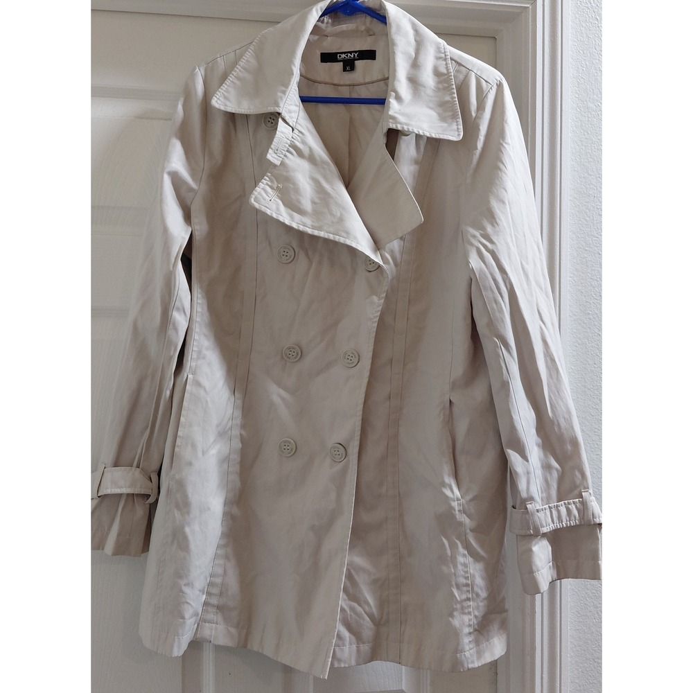 DKNY Women's XL Beige Double Breasted Trench Coat Lightweight Lined Jacket